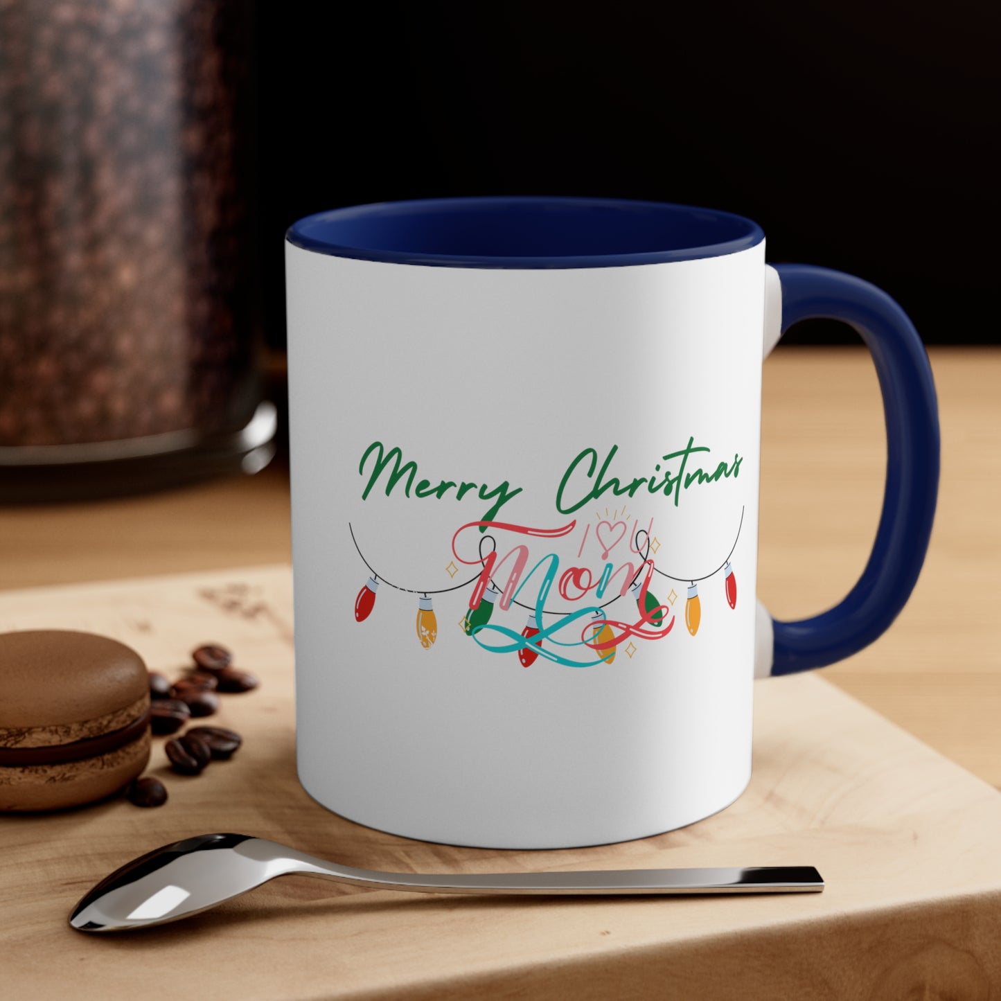 Taza de Navidad para mamá, taza de feliz Navidad, regalo para mamá, regalos de Navidad para ella, taza de café con luces navideñas, taza de café con acento, 11 oz