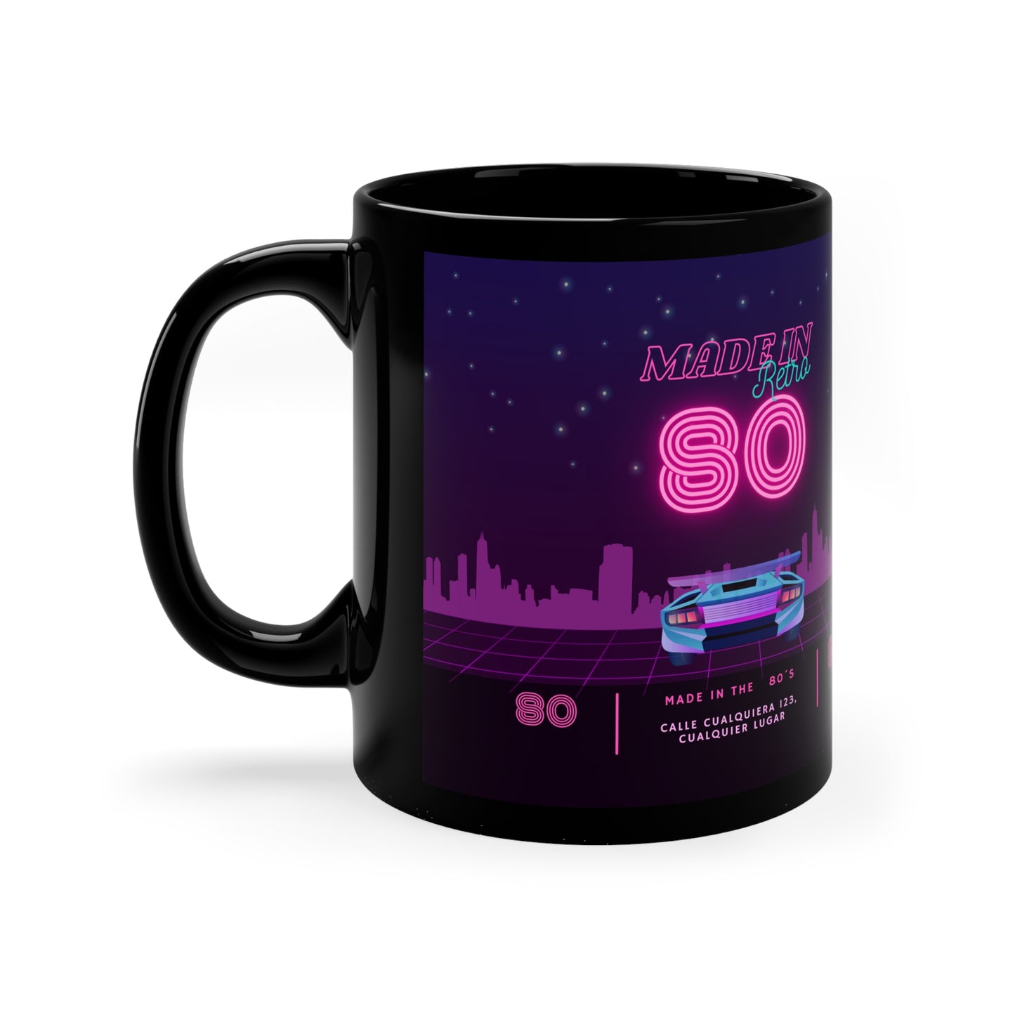 Hecho en retro 80, taza negra de 11 oz