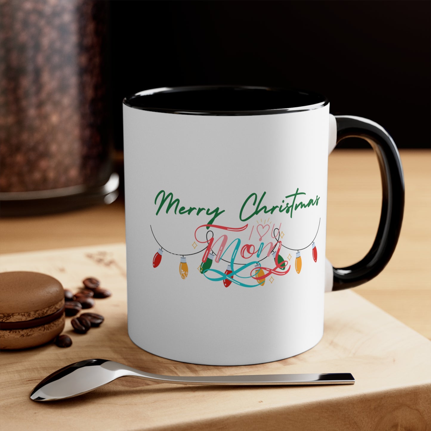 Taza de Navidad para mamá, taza de feliz Navidad, regalo para mamá, regalos de Navidad para ella, taza de café con luces navideñas, taza de café con acento, 11 oz