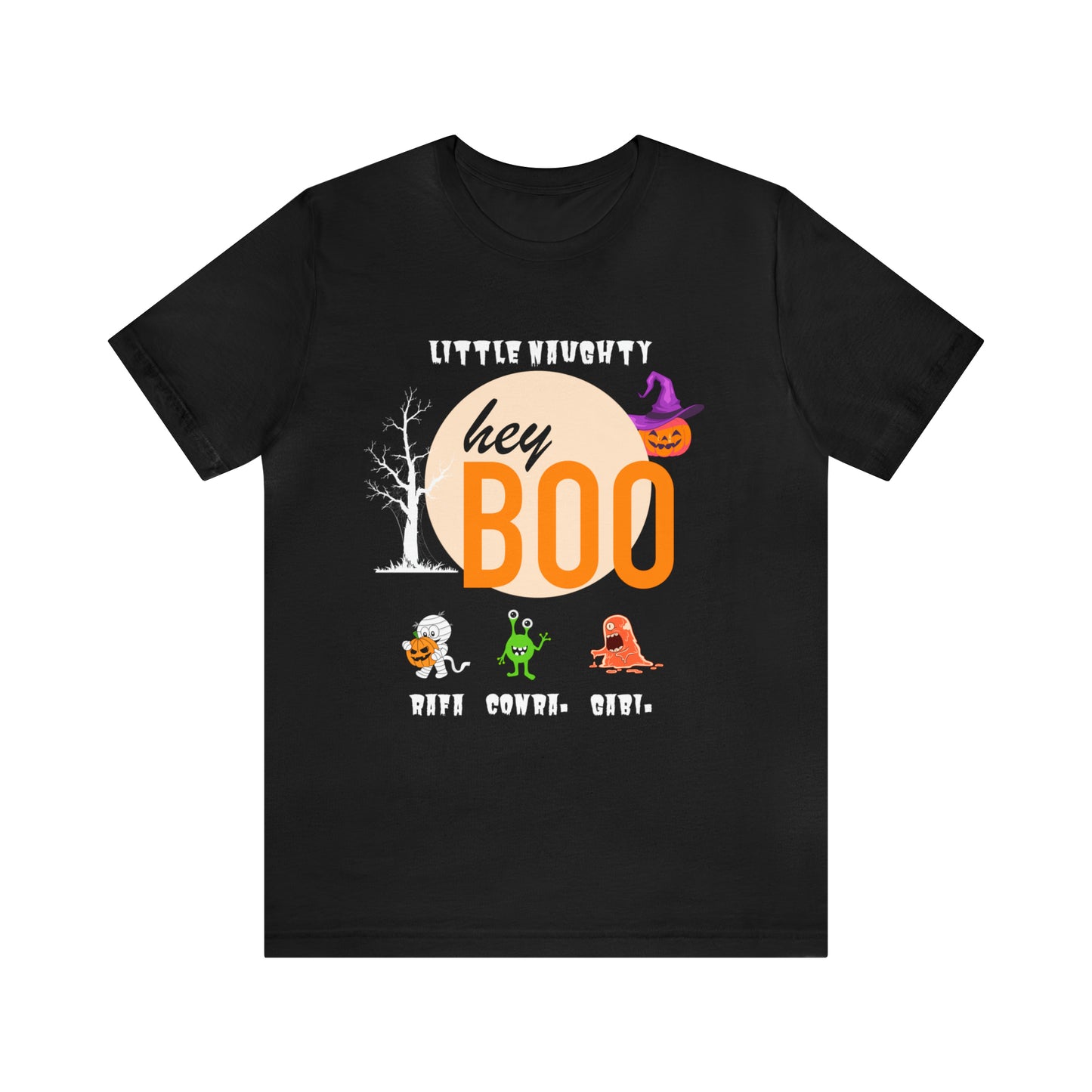 Camiseta de manga corta unisex Jersey de Halloween con nombre personalizado familia de monstruos para hermanos, regalo de abuela. 