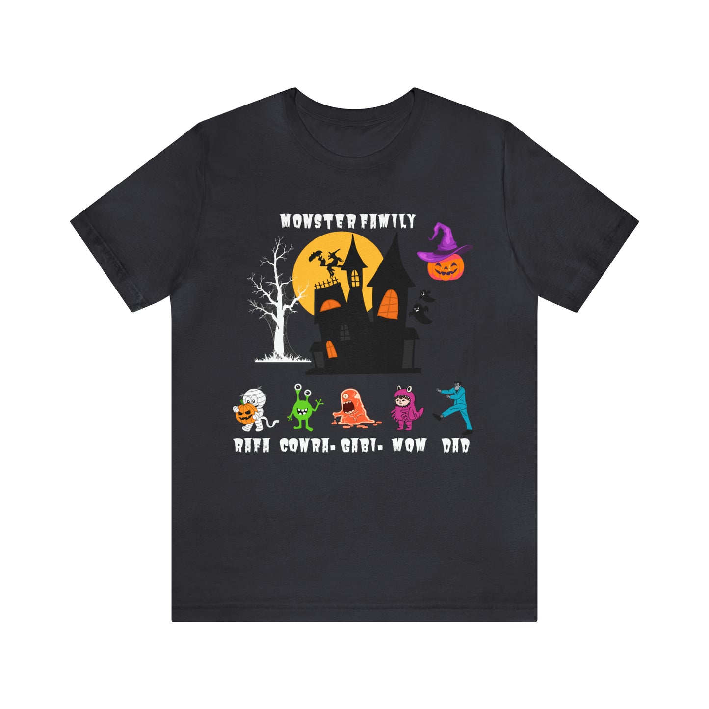 Camiseta de manga corta unisex Jersey de Halloween con nombre personalizado familia de monstruos para hermanos, regalo de abuela. 