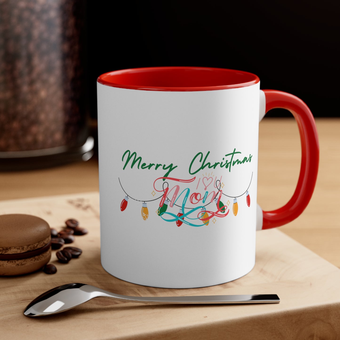 Taza de Navidad para mamá, taza de feliz Navidad, regalo para mamá, regalos de Navidad para ella, taza de café con luces navideñas, taza de café con acento, 11 oz