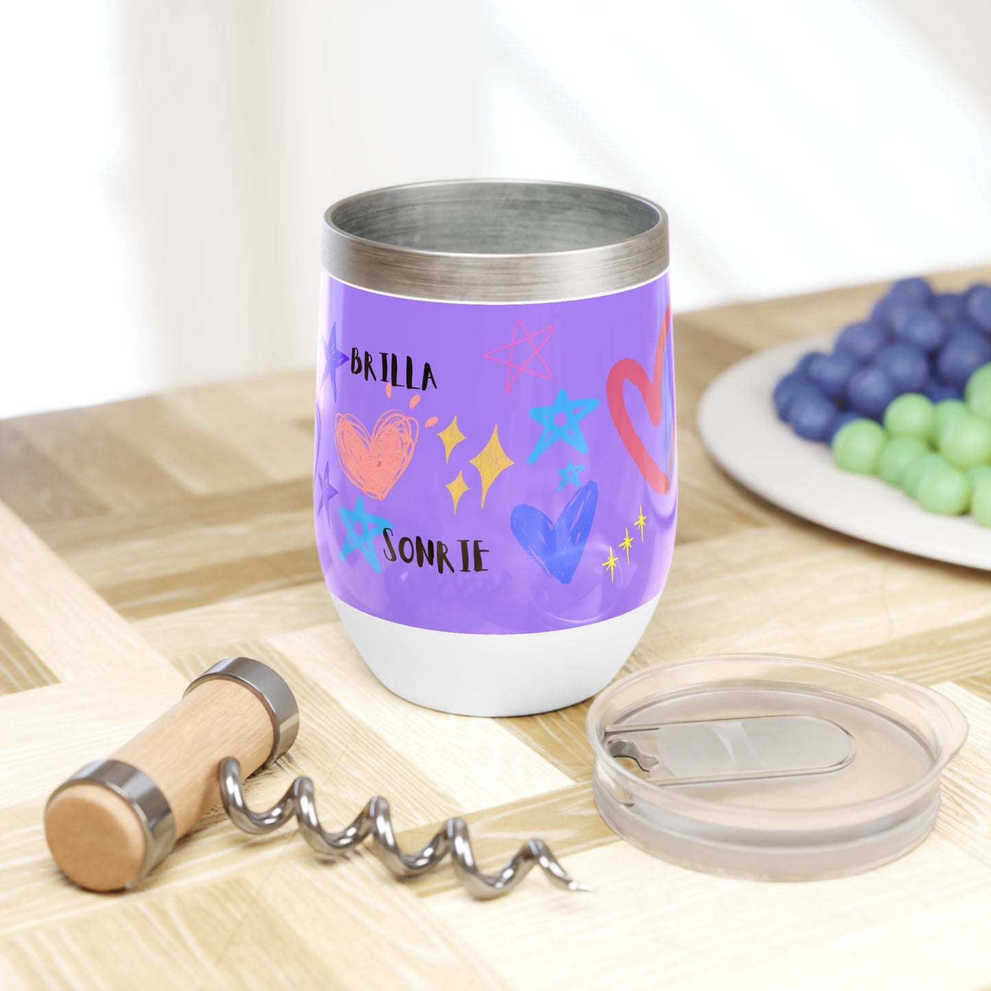 Chill Wine Tumbler, of cute and elegant hearts. ideal for gifts, mom, friends, sisters, boyfriends, couples, phrases such as shine, smile, dream.