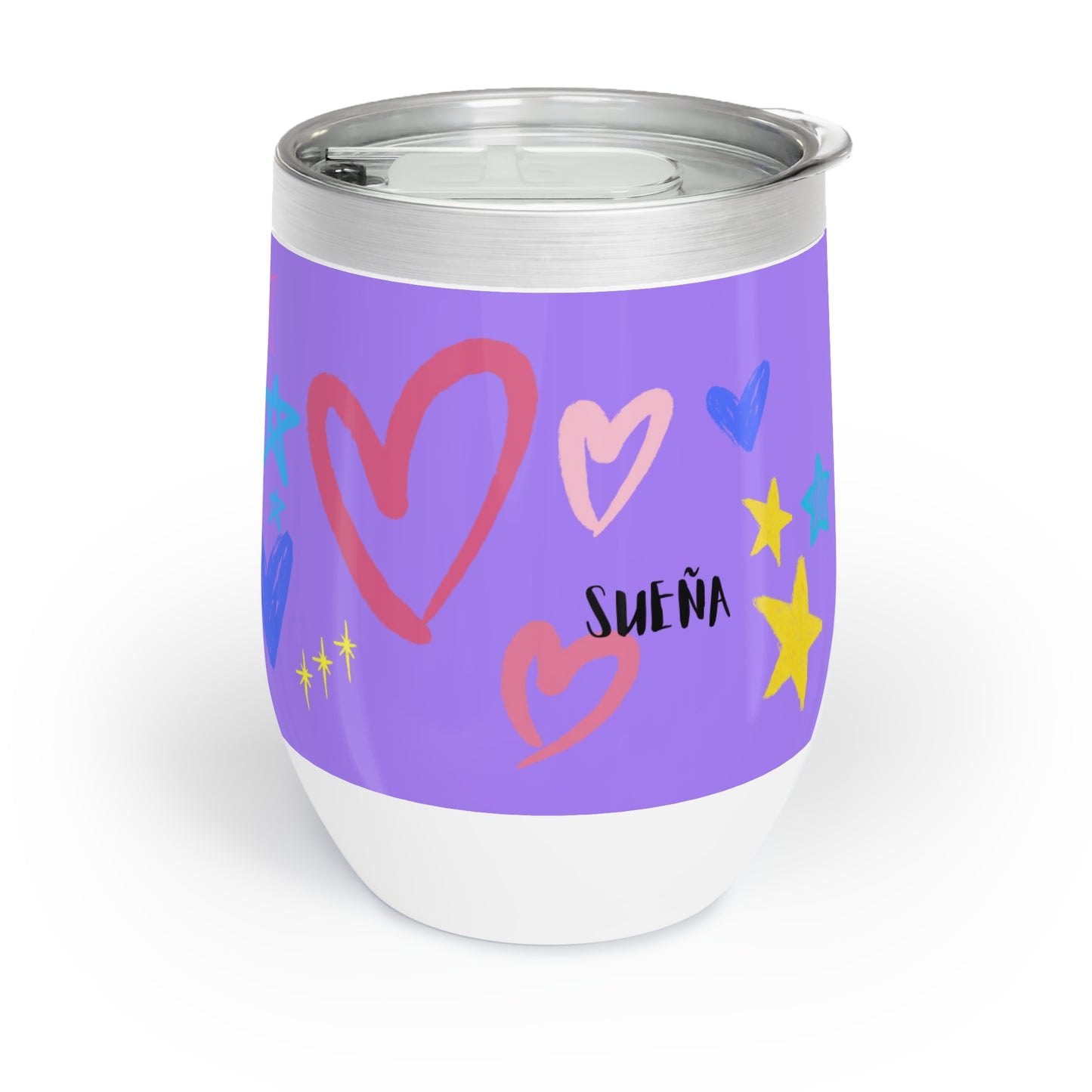 Chill Wine Tumbler, of cute and elegant hearts. ideal for gifts, mom, friends, sisters, boyfriends, couples, phrases such as shine, smile, dream.