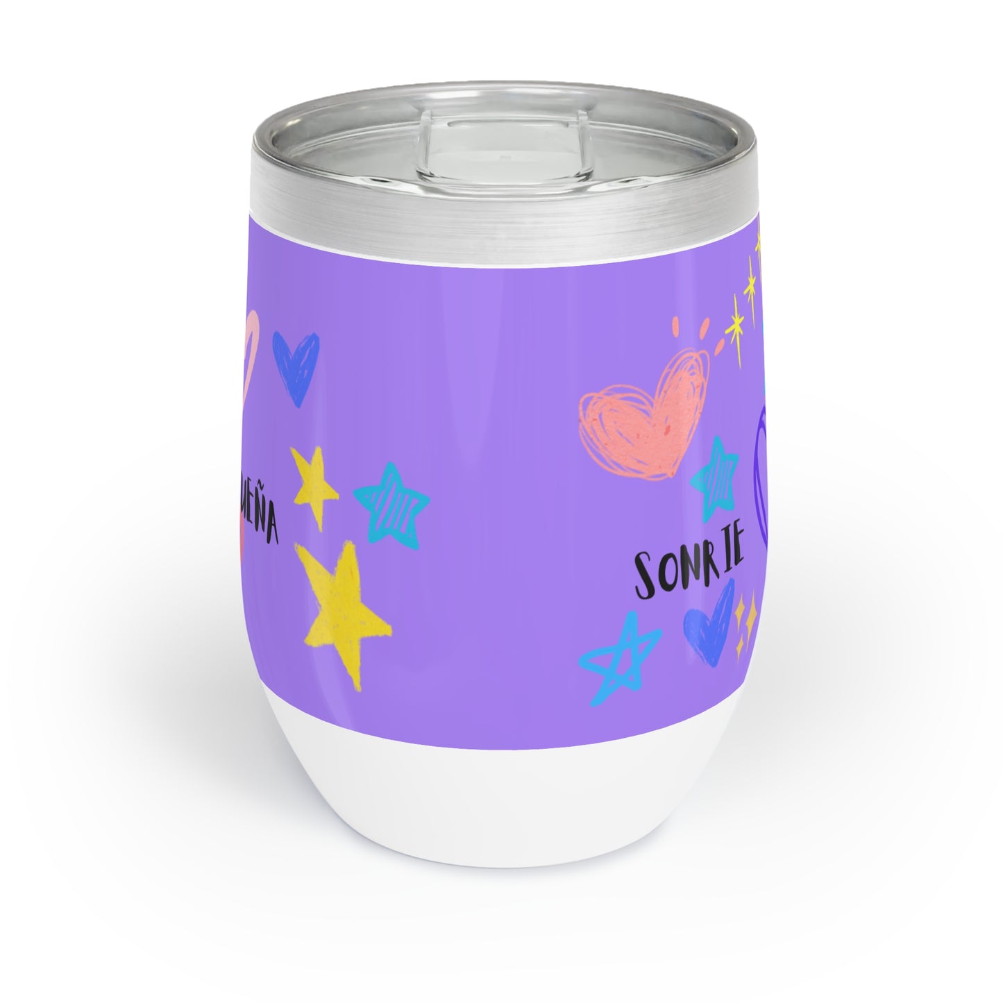 Chill Wine Tumbler, of cute and elegant hearts. ideal for gifts, mom, friends, sisters, boyfriends, couples, phrases such as shine, smile, dream.