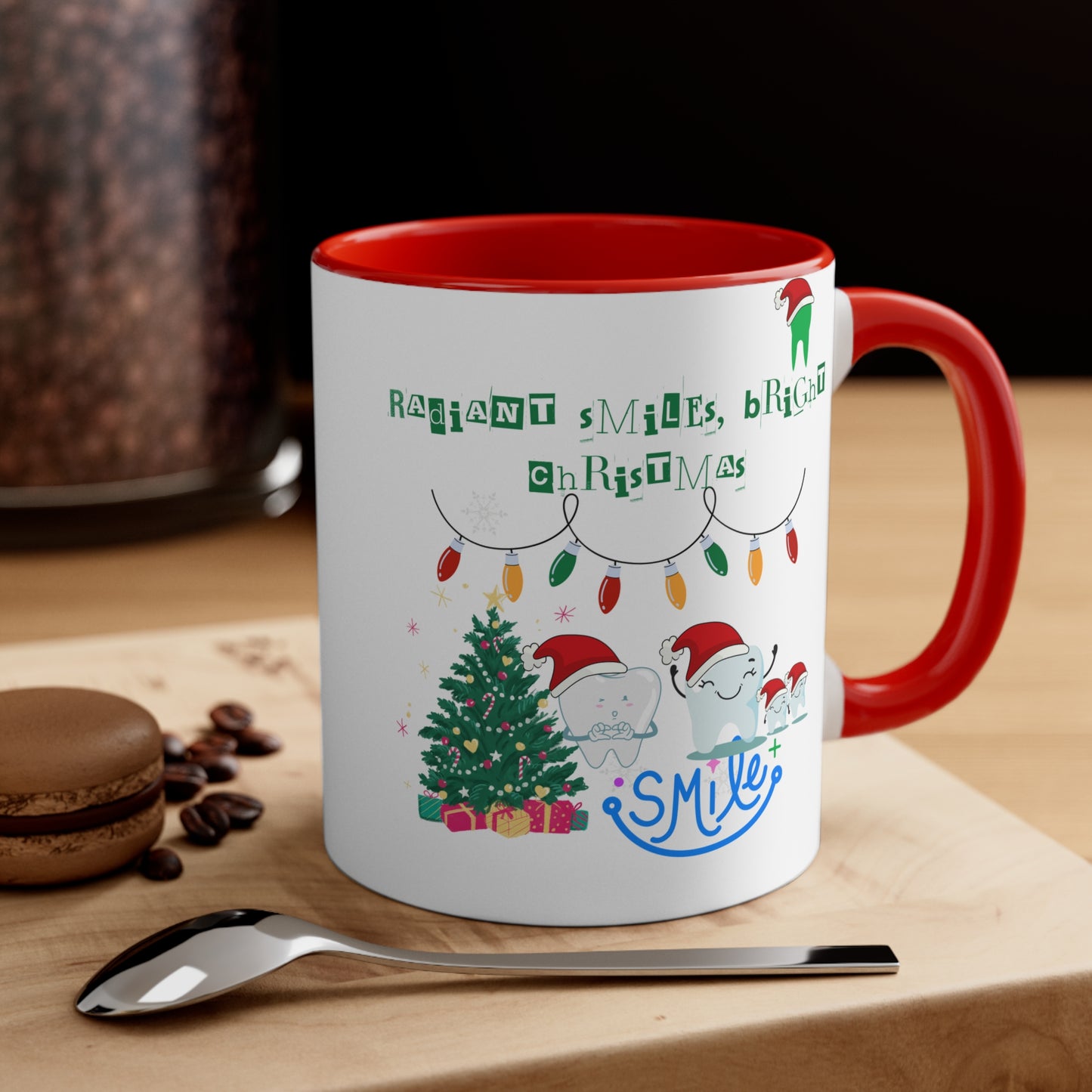 Taza de dentista de Navidad, taza de feliz Navidad, regalo para dentista, regalos de Navidad para ella, taza de café con luces navideñas, taza de café con acento, 11 oz