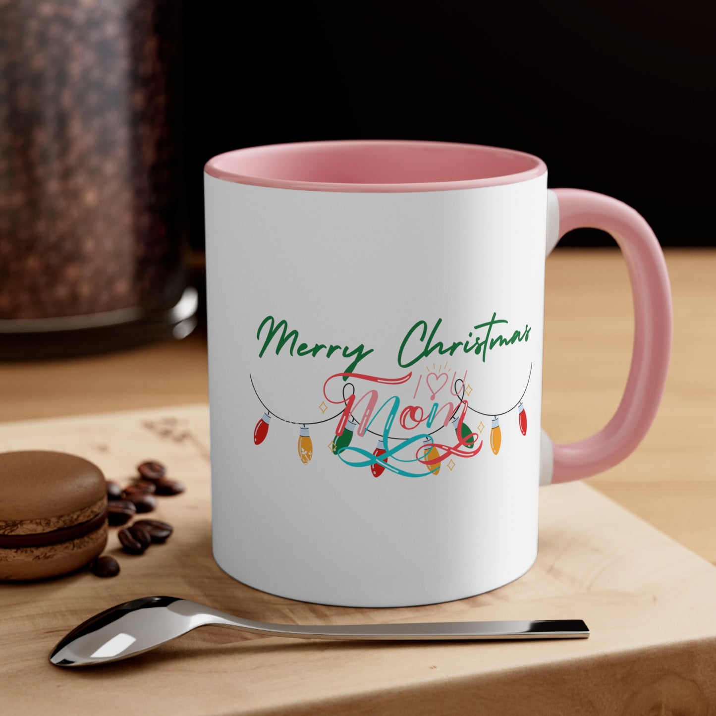 Taza de Navidad para mamá, taza de feliz Navidad, regalo para mamá, regalos de Navidad para ella, taza de café con luces navideñas, taza de café con acento, 11 oz