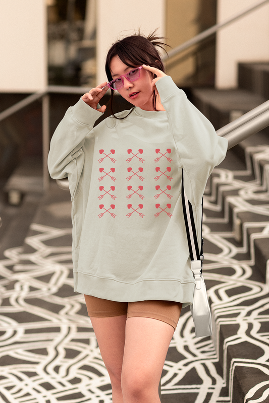 Heavy Blend™ Crewneck: Crossed Arrows Heart Design for Valentine's Day