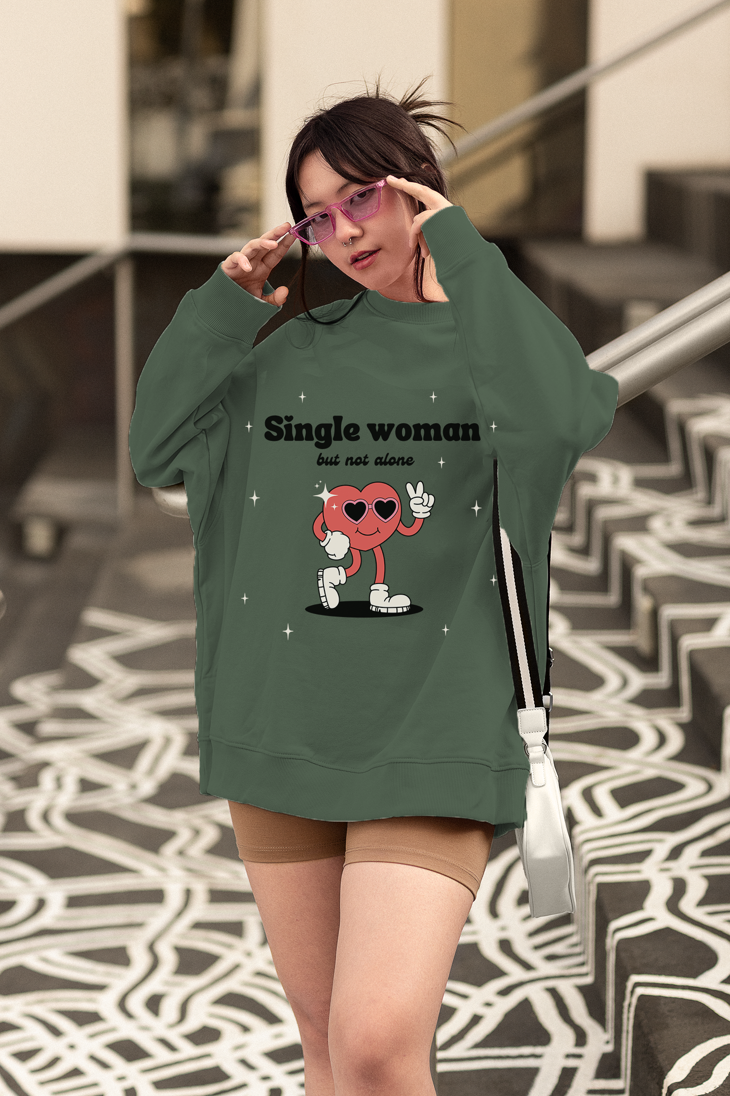 Heavy Blend™ Crewneck: Crossed Arrows Heart Design for Valentine's Day single woman